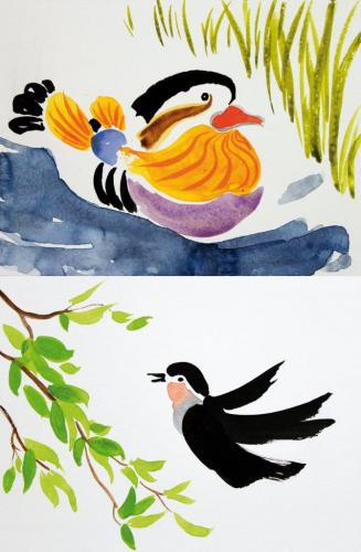 Enten inspiriert durch chinesische Tuschezeichnungen, HOPP´s MAL Kunstschule