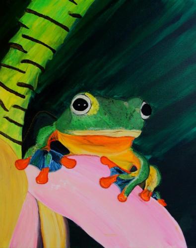 Frosch (Acryl auf Leinwand mit Stickerei), HOPP´s MAL Kunstschule