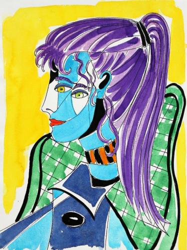 Frauenporträt nach Picasso (Aquarellfarben und Tusche auf Papier), HOPP´s MAL Kunstschule