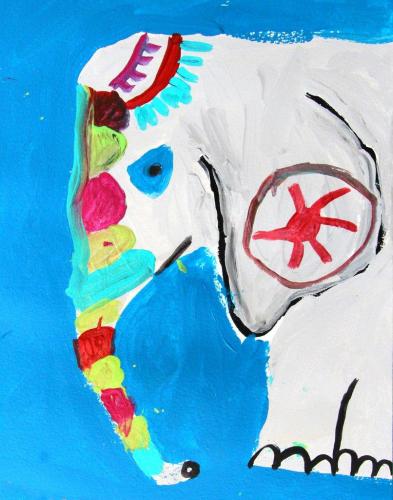 Geschmückter Elefant, Acryl auf Papier, HOPP´s MAL Kunstschule